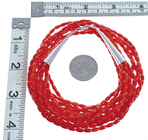 Navajo Coral Sterling Silver 6-Strand Bead Necklace AX123407